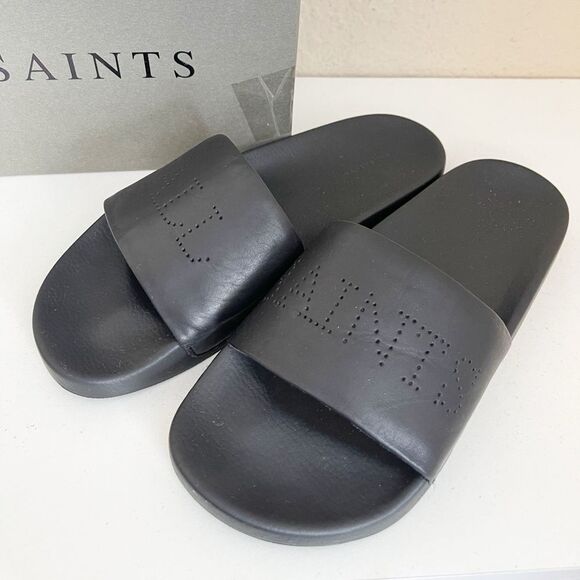 All Saints Karli leather Black Flip Flop Slides Sandals 10 new in box - Picture 5 of 14